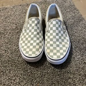 Vans Women Green Checkered Slip On Shoe Size 10.5